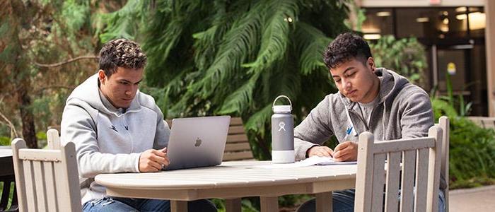 Male student studying at a table